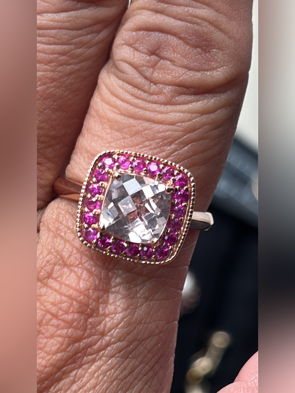 14k Rose Gold Ring Morganite and Pink Ring